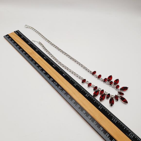 B. David Vintage Red Rhinestone Choker Necklace, Rhodium Plated, 1950s - Picture 6 of 9